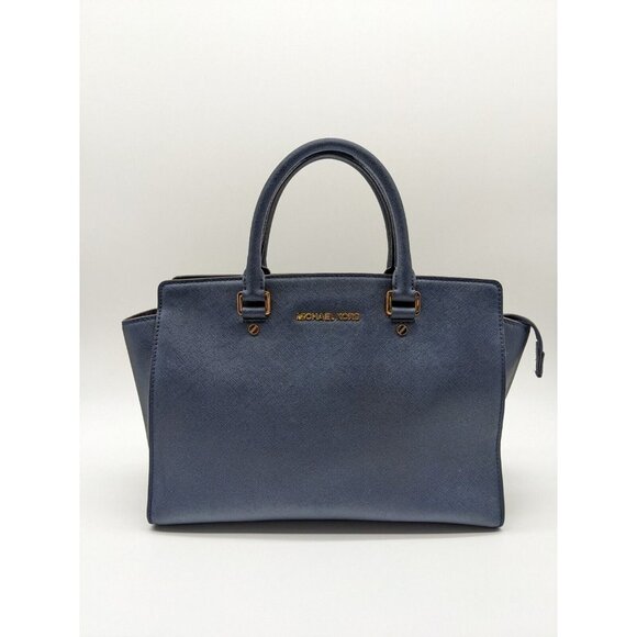 MICHAEL KORS Saffiano faux-leather medium satchel crossbody bag -NAVY BLUE - Picture 1 of 15